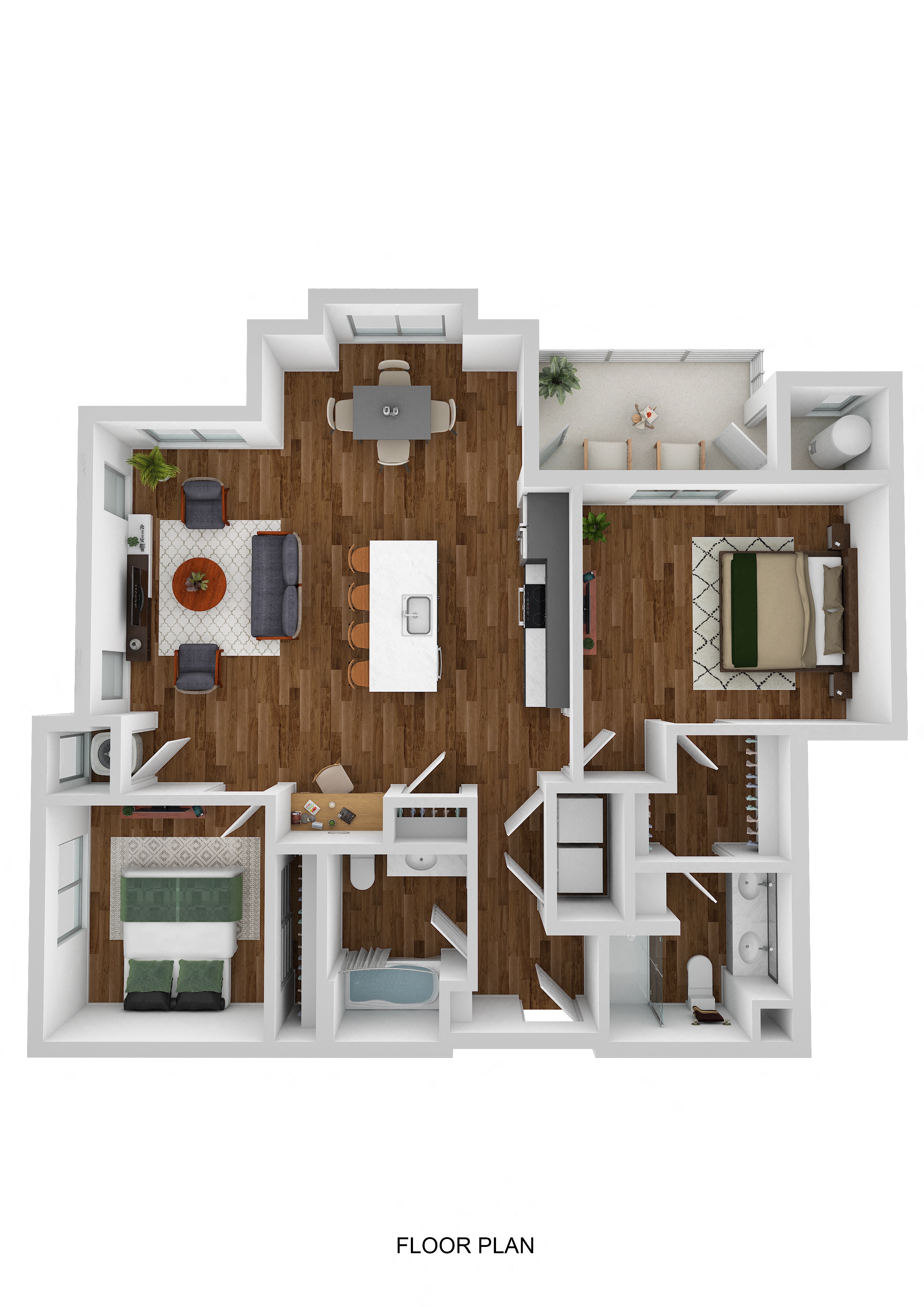 Floor plan for 2 beds, 2 baths, 1000 sqft